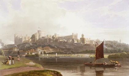 Windsor Castle from the River Meadow on the Thames, from a compilation of views of Windsor, Eton and Virginia Water, c.1827-30